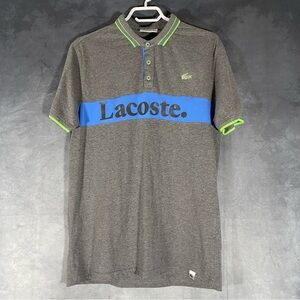 Lacoste Polo Shirt Grey Regular Fit Short Sleeve Spell out Y XXL Preppy